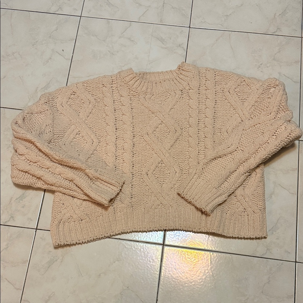 Derek Heart Cable Knit Sweater - Cream